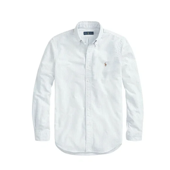 POLO RALPH LAUREN CLASSIC FIT BLUE/WHITE STRIPED COTTON OXFORD BUTTON DOWN SHIRT